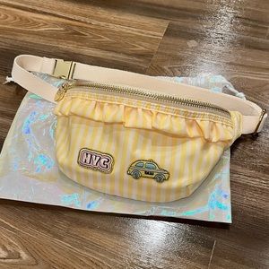 Stoney clover lane sunflower yellow/white stripe Fanny pack w/ patches sewn on